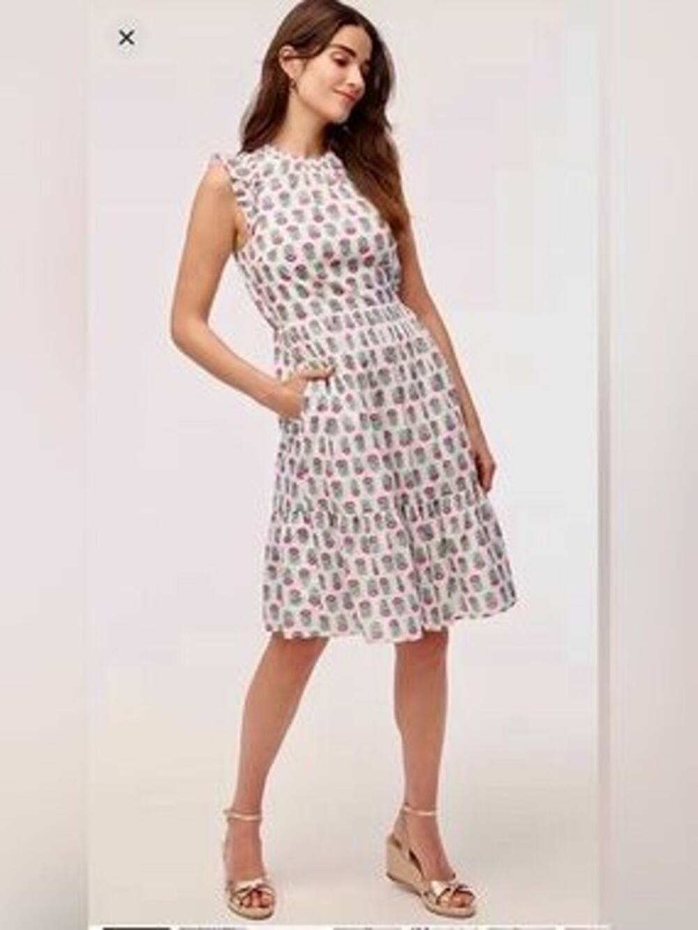 J. Crew Floral Block-Print Flutter Sleeve Tiered Mini Dress White Multi Women 14